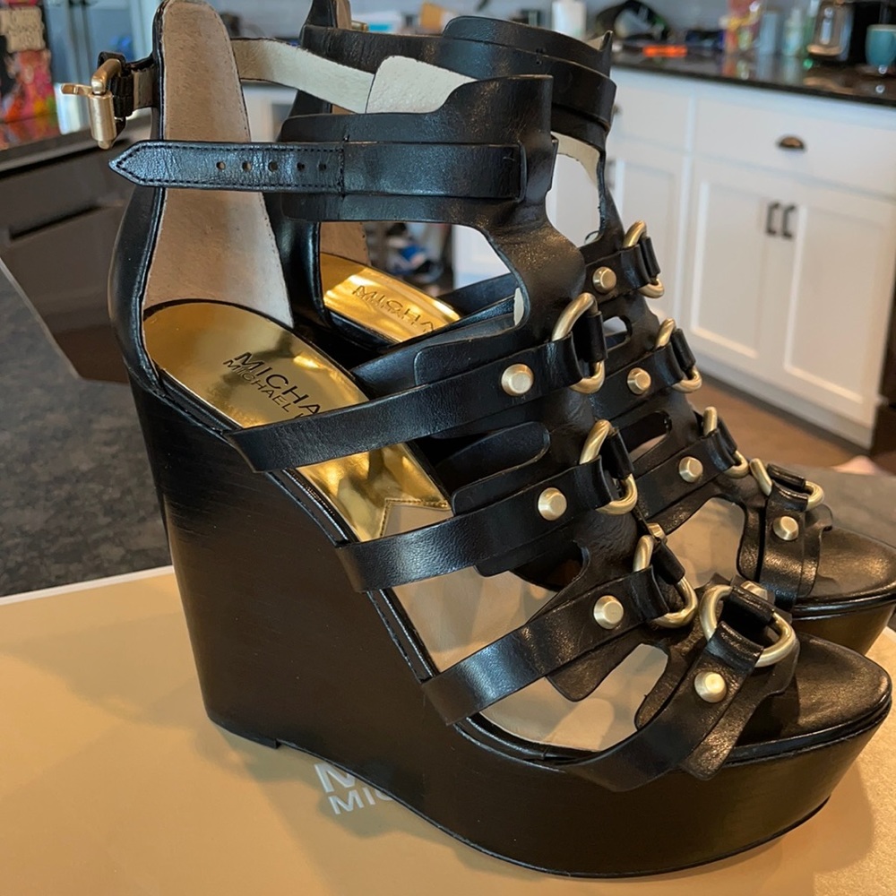 Michael Kors Black Leather Wedge